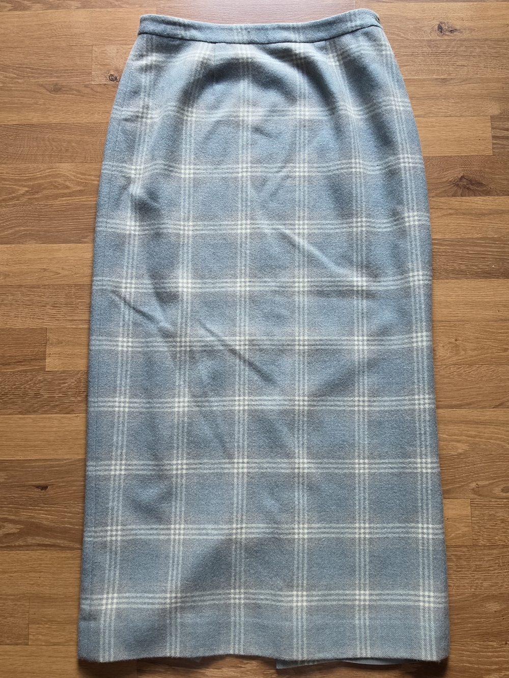 Vintage 100% Wool Classic Blue Plaid Maxi Pencil Skirt - Elegant Everyday Style